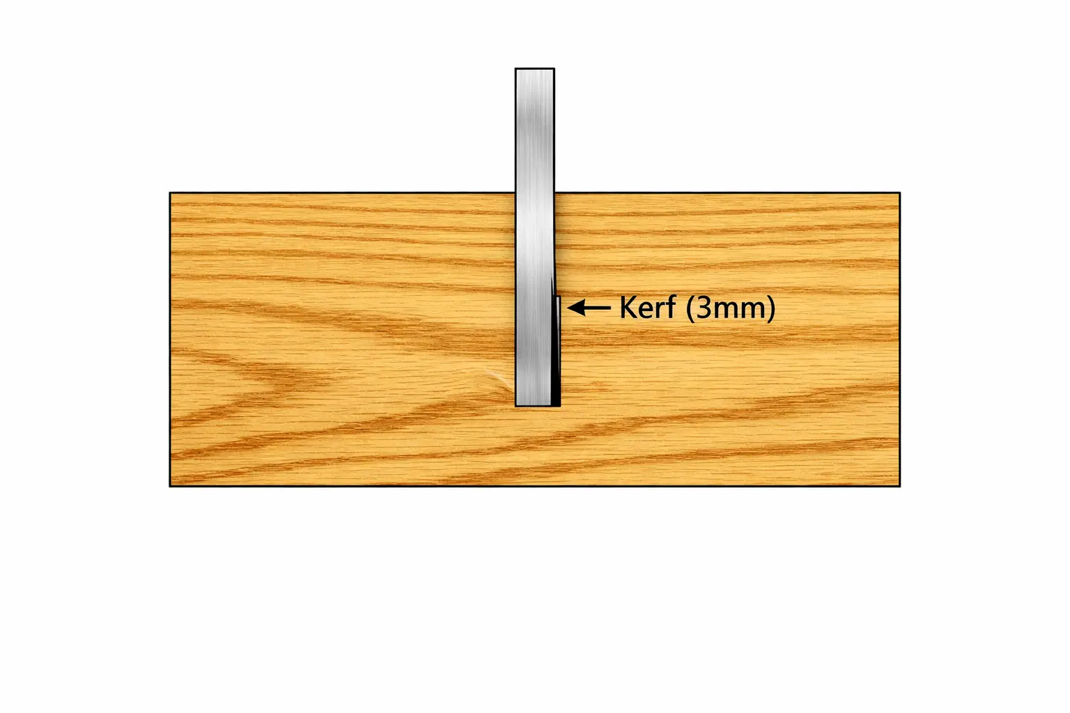 Measuring blade kerf in a saw cut using a steel rule or calipers